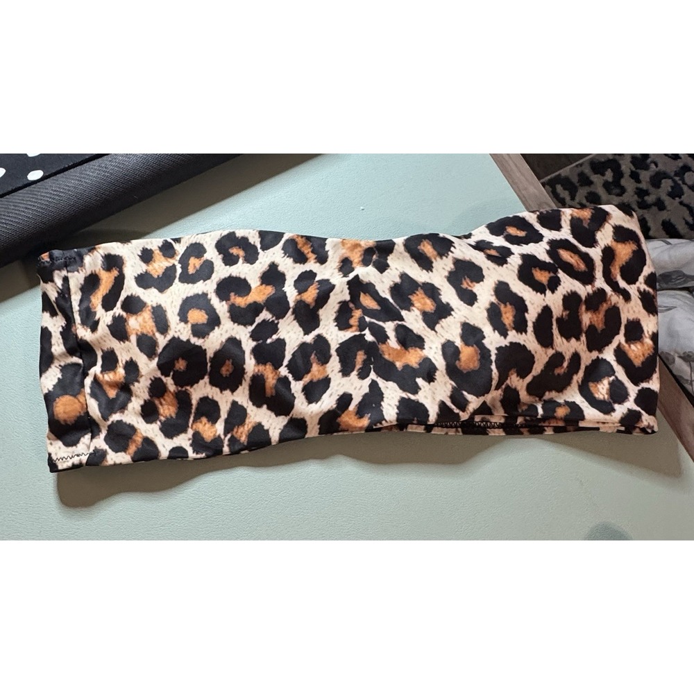 SHEIN Leopard Print 2 Piece Bikini Set Bandeau Top Cups XL NWOT - Picture 3 of 7